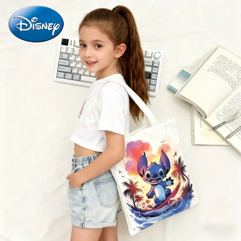 ديزني 2025 جديد غرزة الكرتون اليومية تنوعا المرأة حقيبة قماش قنب طالب حقيبة كتف سعة كبيرة