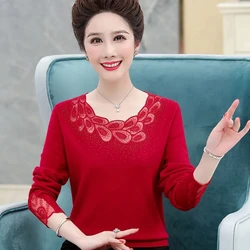 Spring Autumn Middle-aged Women's Sweaters Pullovers Fashion Slin Warm Bottoming O-neck Wool Sweater Mother Dress Tops M-4XL
