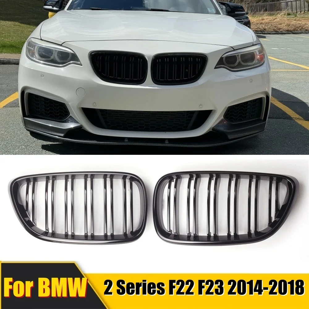 

For BMW 2 Series F22 F23 F87 M2 Car Front Bumper Grilles Kidney Racing Grill Double Slat Grille Gloss Black 2014-2018
