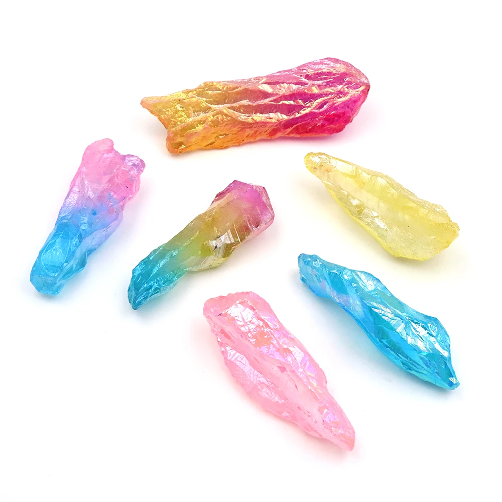 Natural Stone Electroplated Graduated Stick Point Healing Crystal Minerals Energy Minerals Gem Rough Collectible Fish Tank Decor