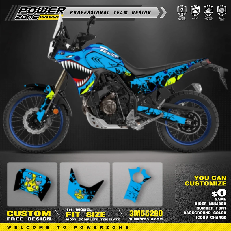 

POWERZONE Custom Team Graphics Graphic Decals Sticker Kit DECO Dekor For YAMAHA T700 2018-2023 TENERE T700 Name Number 010