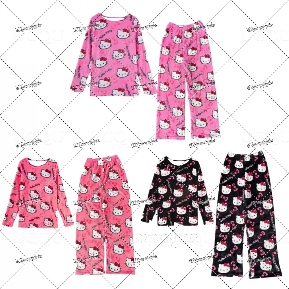 Y2K مرحبا كيتي كم طويل + بنطلون بيجاما سانريو أنيمي المرأة بيجامة الدعاوى الكرتون زوجين المنزل ملابس خاصة بنطلون ملابس المنزل