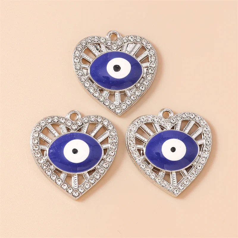 Leslie 10 Stück Goldfarbene Metall-Kristall-Böses-Auge-Herz-Anhänger, Handgefertigte Halsketten, Armbänder, DIY-Schmuckherstellung, Bastelzubehör – Detail 4