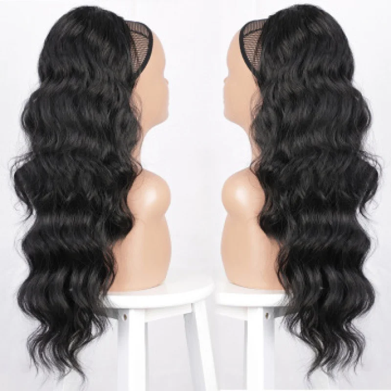 Picture 6: Women's long curly , drawstring hair extensions, , African big wave synthetic fiber wig, ponytail