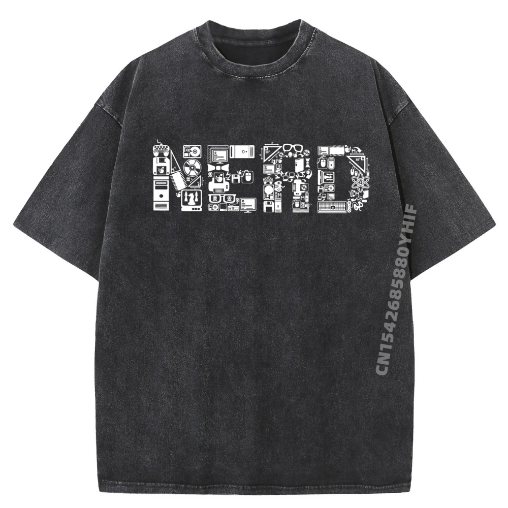 

Nerd Glases Games Maths Computer Men T Shirts High Quality Fashion Washed Clothes Luxury Design Printed Tops