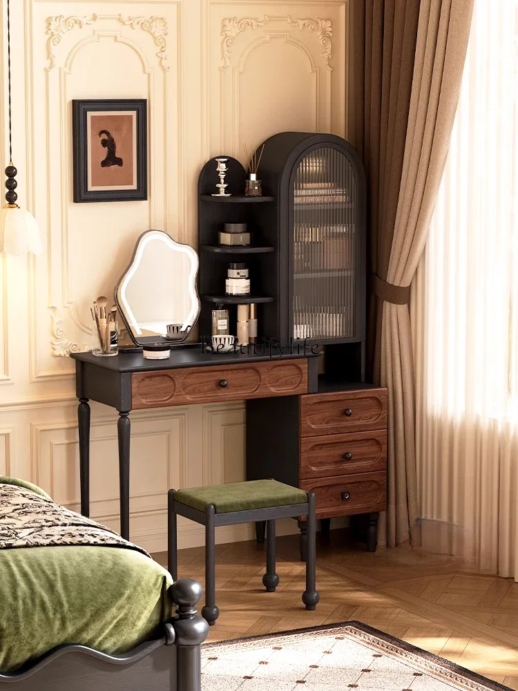 

LMedieval solid wood dresser storage cabinet integrated French retro makeup table small
