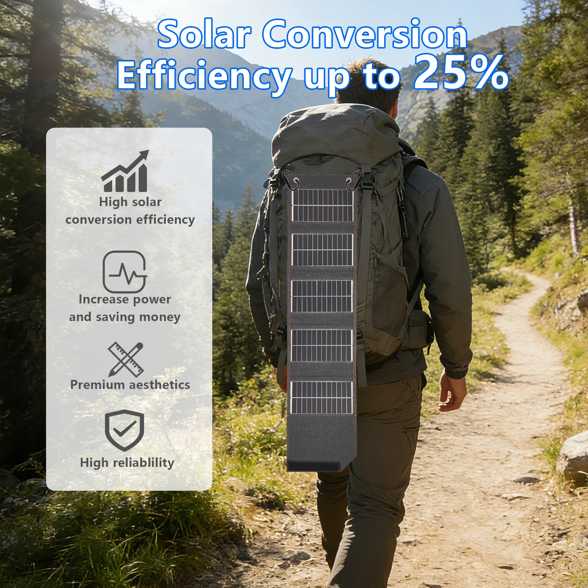 500W Foldable Solar Panel, Portable Solar Charger 5V USB Output, Waterproof Phone Charger for GoPro, Outdoor Camping RV