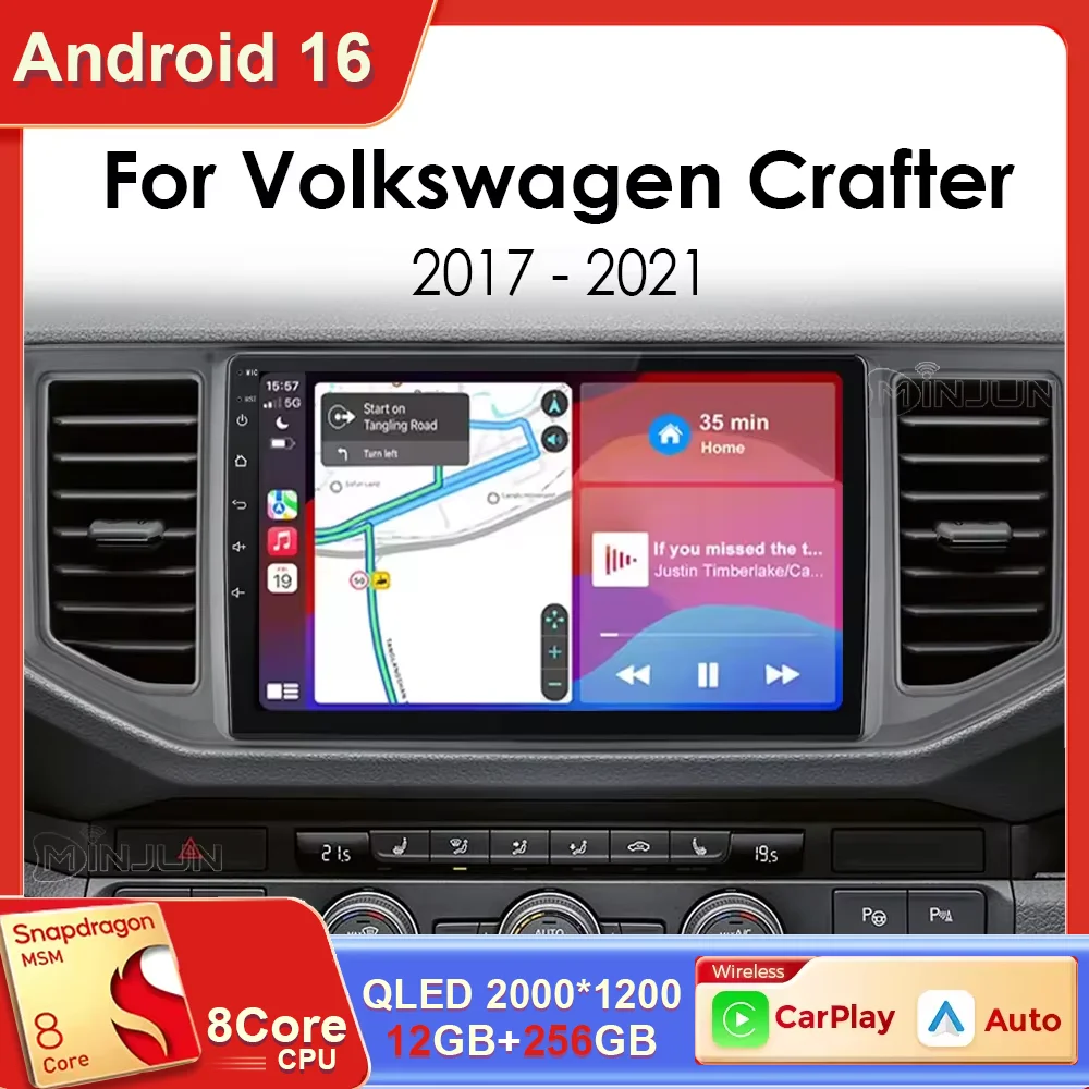 Radio de coche Android 16 con CarPlay inalámbrico y Android Auto para Volkswagen Crafter 2017 2018 2019 2020 2021, GPS, multimedia.