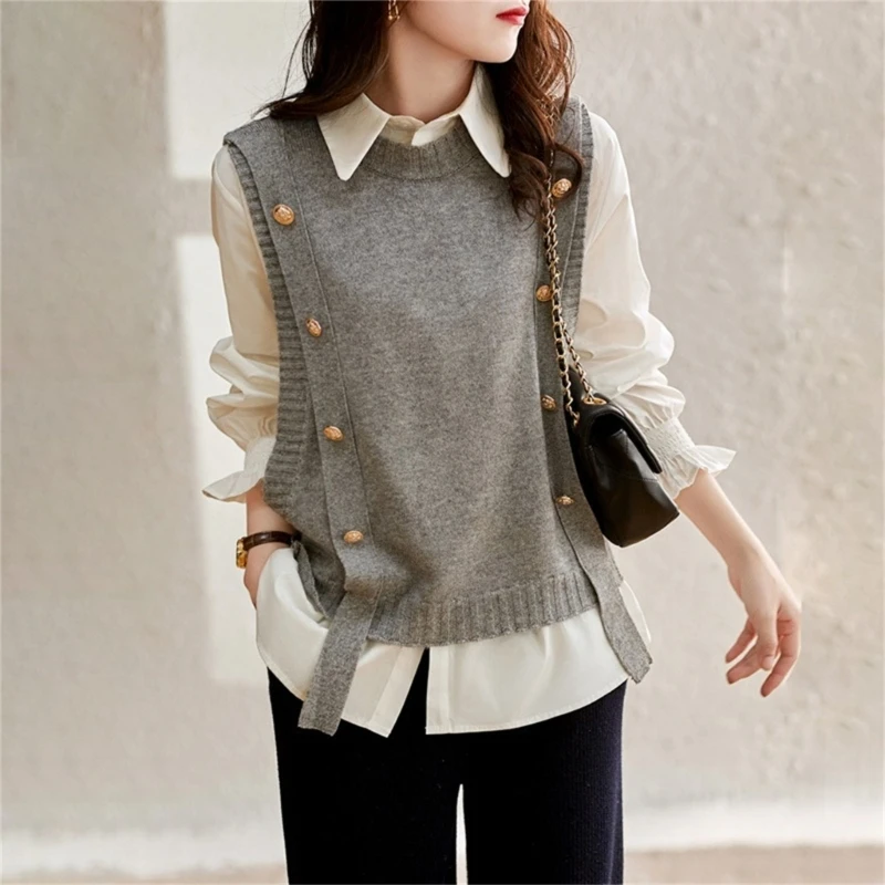 

Fashion Knitted Vest for Women Sleeveless Sweater Vest Retro Knit Tank-Top Korean Female Autumn and Winter Knit Pullover