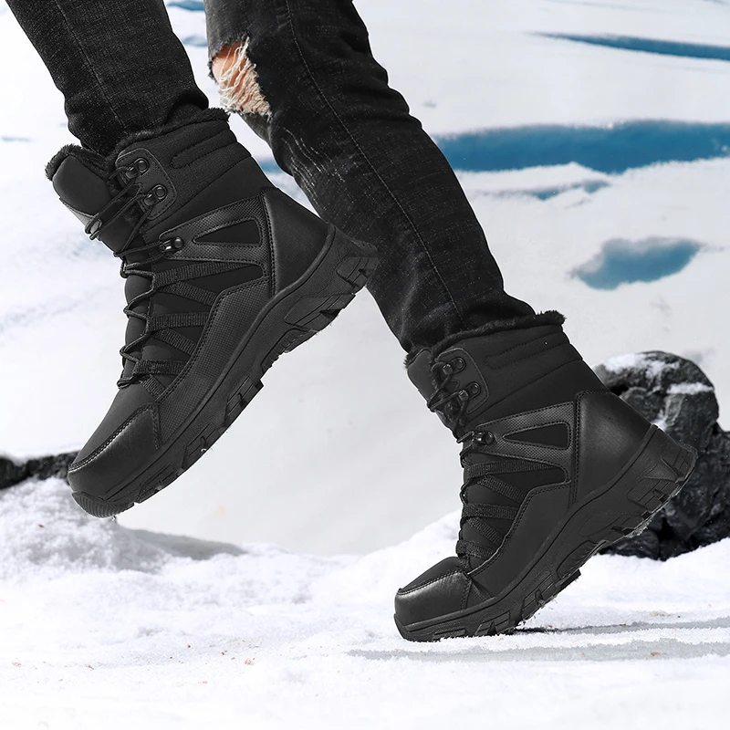 Men's Winter Outdoor Snow Boots High Top Warm Anti-Slip Wear-Resistant Comfortable with Height Increasing Feature
