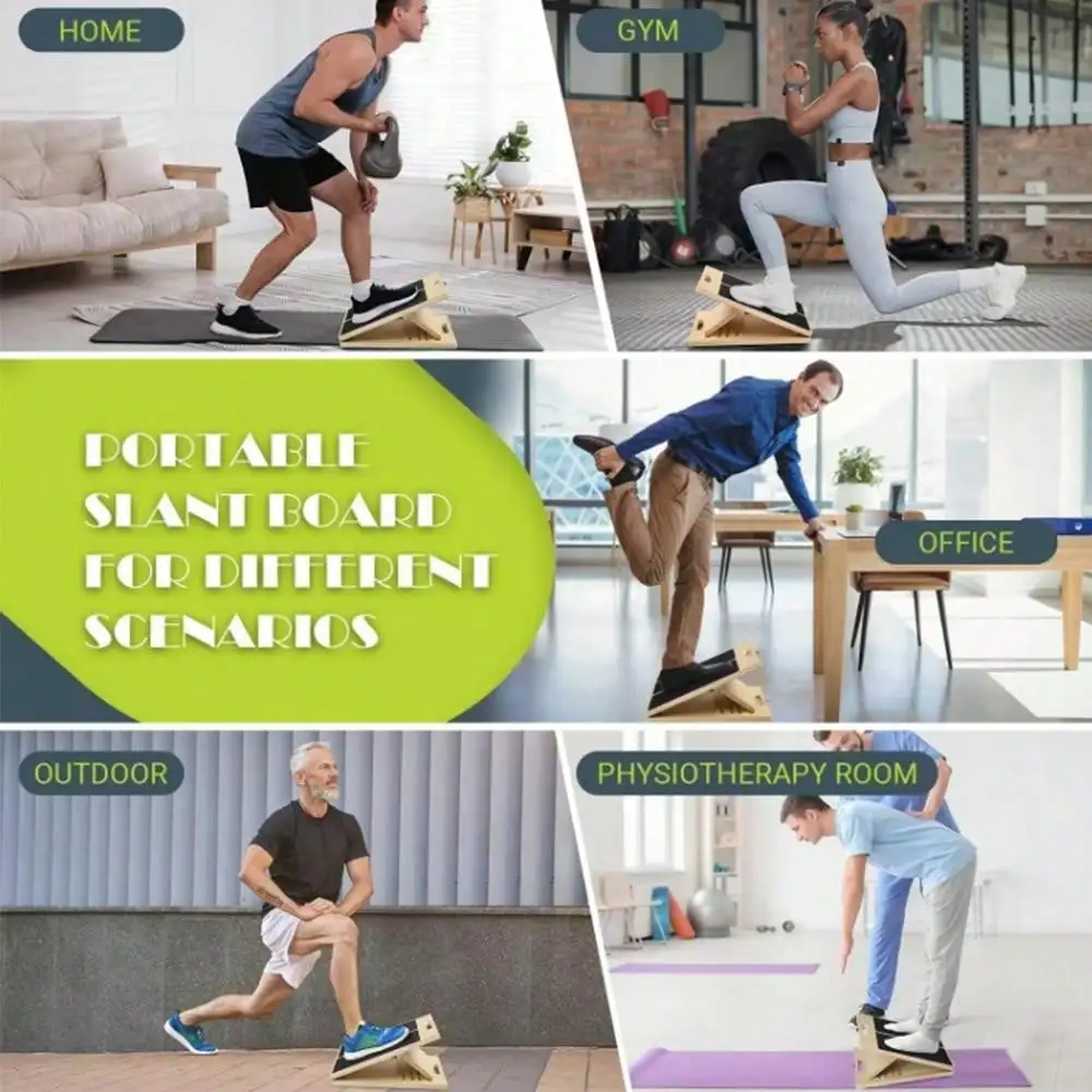 Portable Adjustable Wooden Leg Stretcher with Training Poster 300lbs Weight Limit Ankle Exercise Wedge for Leg Stretching