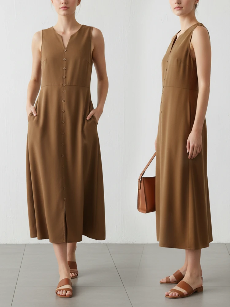 

ZANZEA Stylish Sleeveless Midi Dresses Women Casual V-Neck Solid Color Slit A-Line Tank Dress Woman Summer Commuting Wear S-3XL