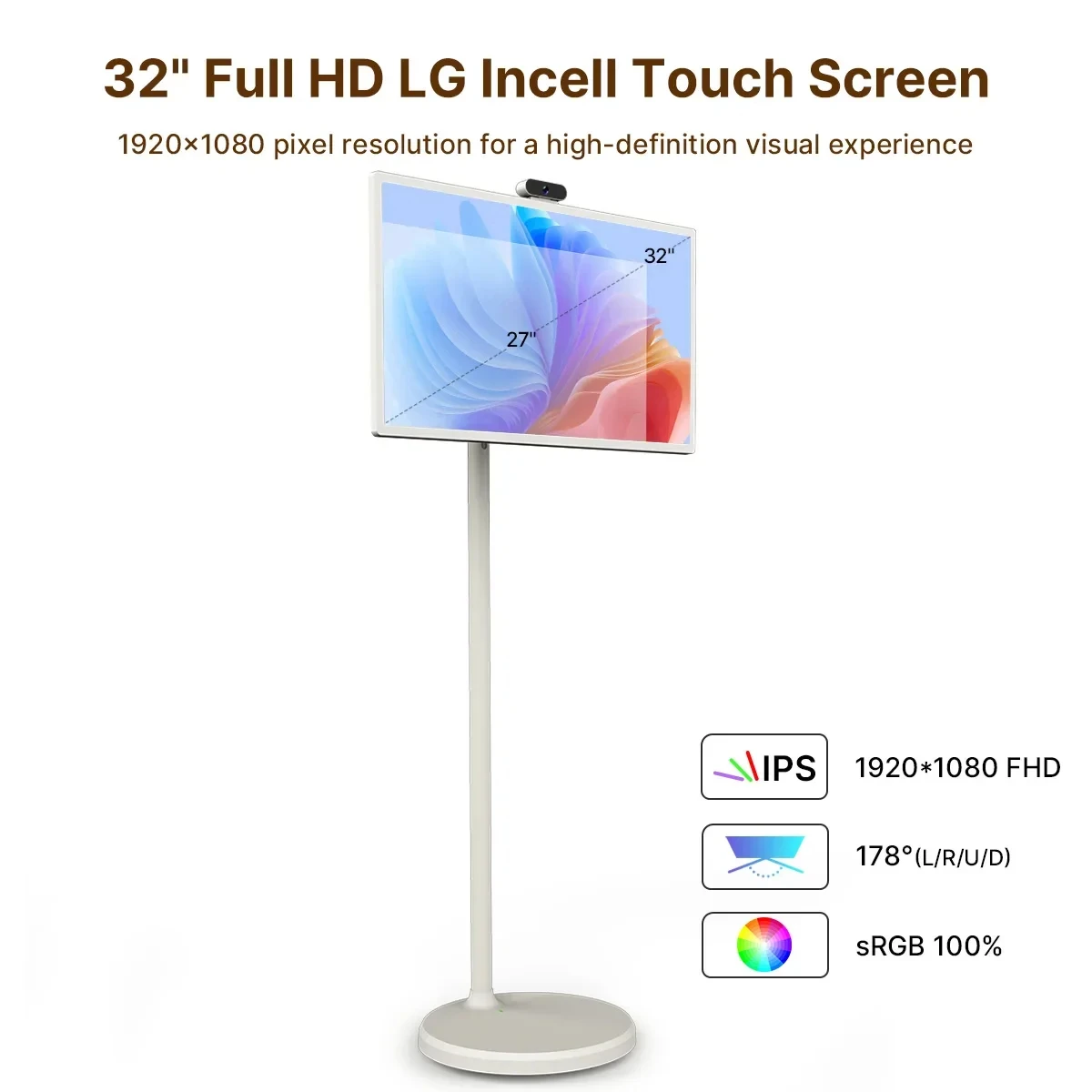 

New mobile TV 32 inch floor standing intelligent touch screen Android system/home/8+128GB/AI voice remote control with optional