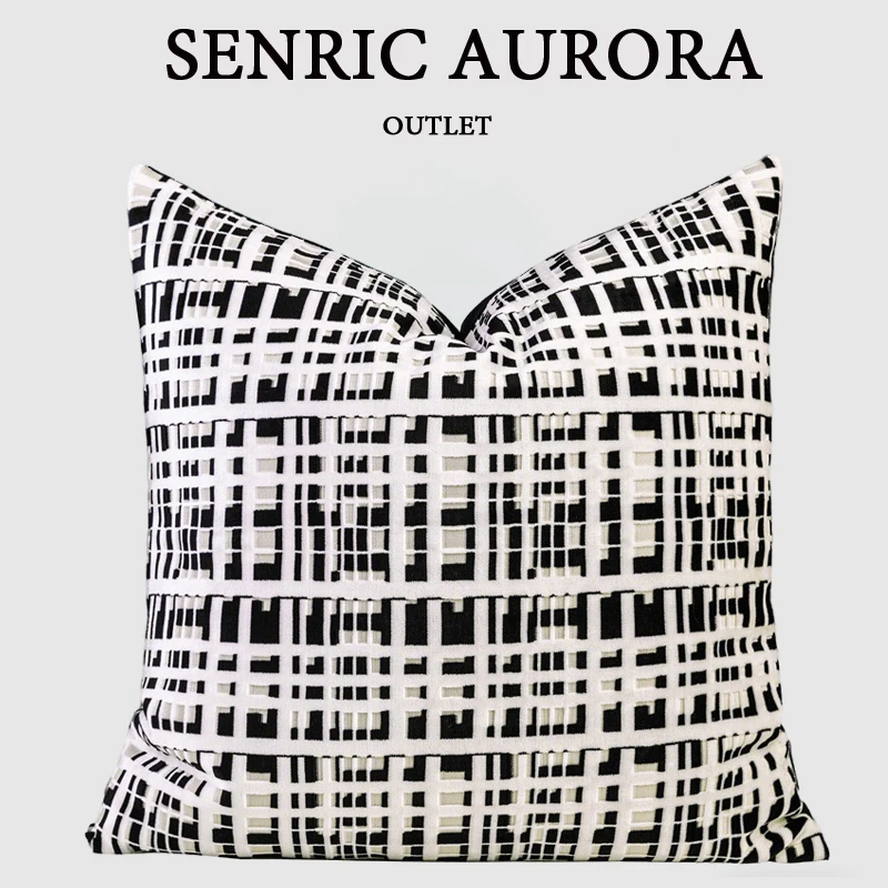 Luxury Cushion Cover Black And White Cut Velvet Jacquard Generous Square Pillow Case For Home Hotel Bed Living Room Sofa