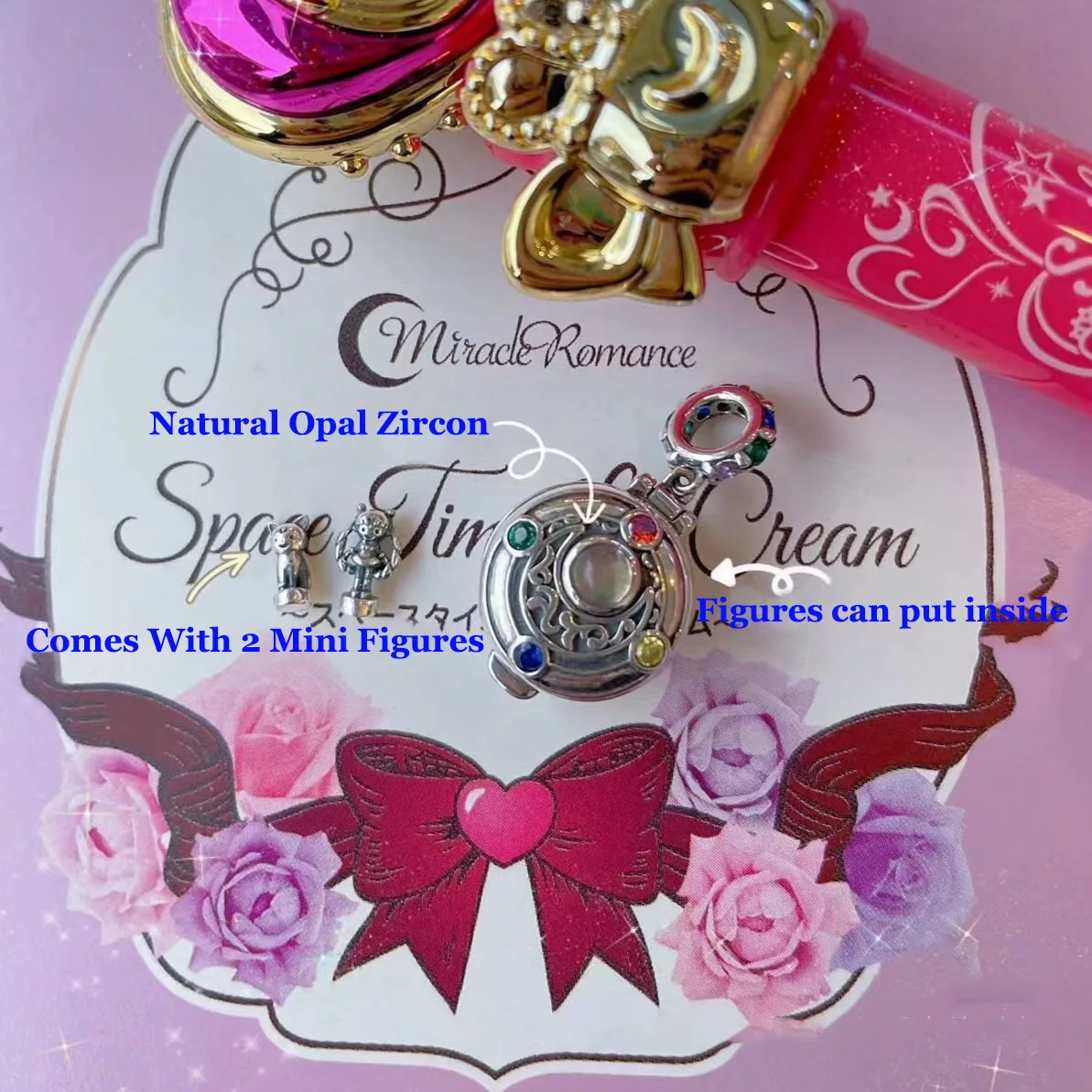 925 Sterling Silver Anime Sailor Moon Prism Compact Polly Pocket Charm Bead With 2 Mini Dolls For Bracelet Bangle Fans Jewelry