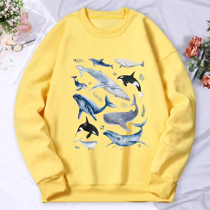 Ocean Whales Printing Women Hoodies Harajuku Crewneck Hoodie Fashion Oversize Hoody Autumn Fleece Warm Comfortable Tracksuit