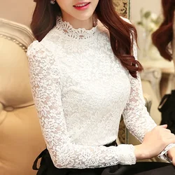 2024 Autumn Long Sleeve Women Blouses Fashion New Hollow Out Lace White Shirt Office Lady Elegant Casual Tops