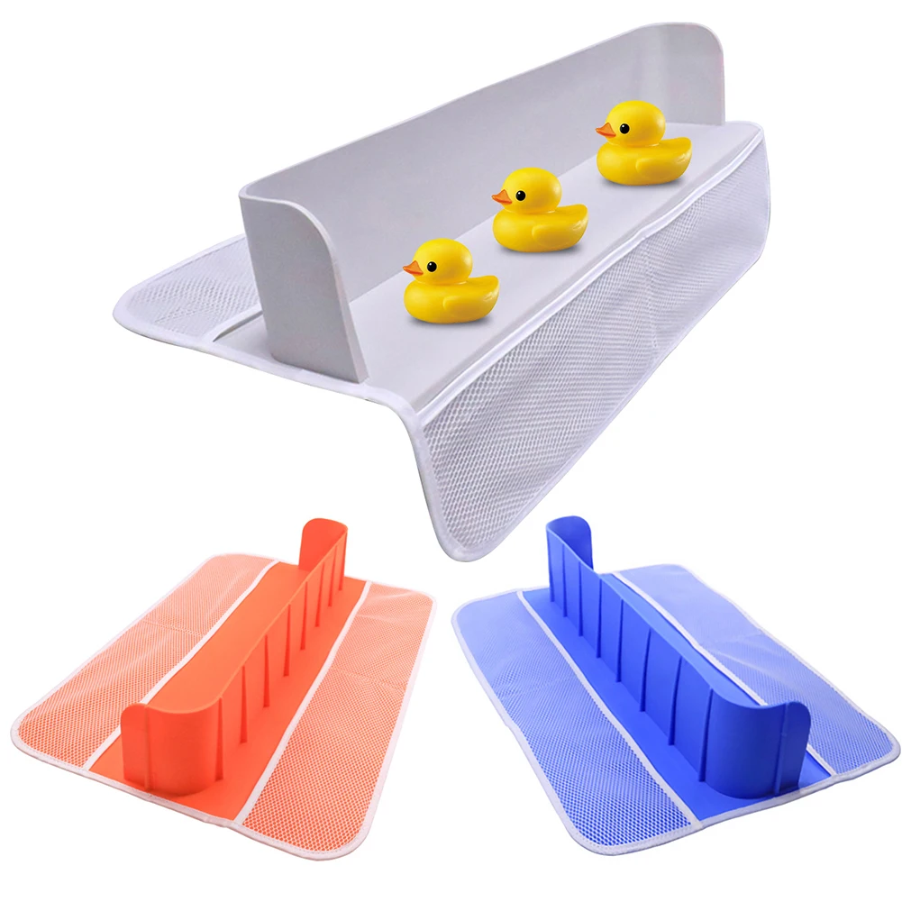 

Bathtub Splash Guard 8 Suction Cups Baby Bath Toy Storage Rack 4 Mesh Pockets Tub Shelf Bathtub Storage Rack for Bathroom