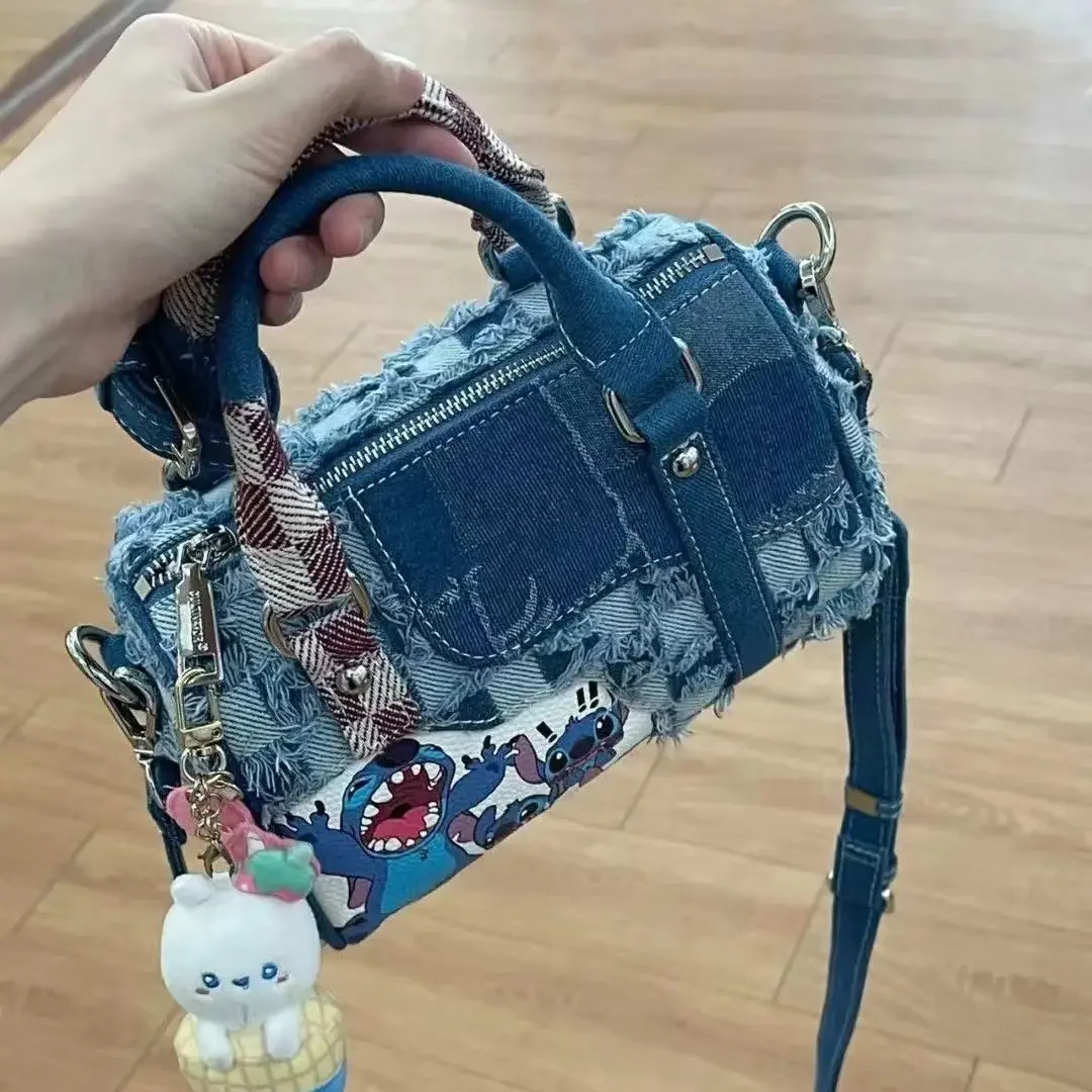 Disney Stitch Denim Ripped Hole Stitching Messenger Hand Pillow Bag Tote Bags for Women  Shoulder Bag  Designer Bags Luxury