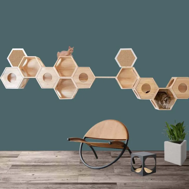 

Platform wooden cat villa solid wood wall-mounted Internet celebrity cat climbing frame cat nest