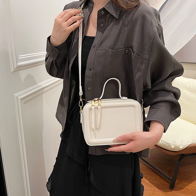 Mini Box PU Leather Shoulder Bag Lady Handbags and Purses Women 2024 Fashion Retro Solid Color Crossbody Bag with Short Handle