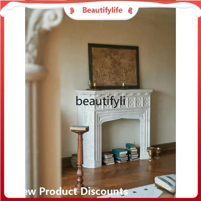 

A13 Natural marble retro travertine fireplace decoration living room European stone fireplace cabinet