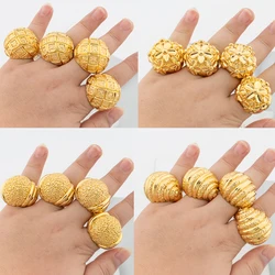 Dubai Big Rings for Women Arab Luxury 18K Gold Plated Rings Hard Large Jewelry Round Different Size Lady Finger Rings Party Gift