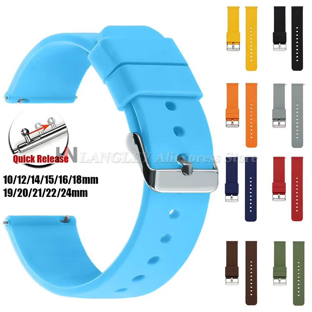 Silicone Watch Band 10/12/14/15/16/18/19/20/21/22/24mm Soft Quick Release for Samsung Galaxy for Garmin for Huawei Watch Straps