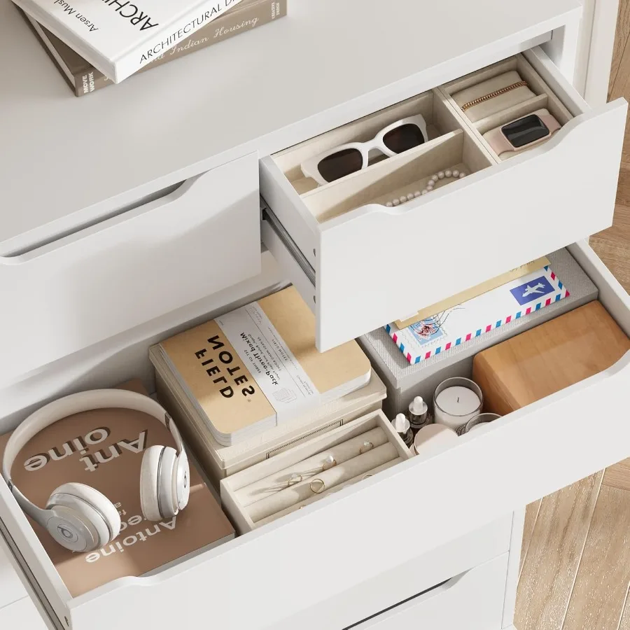 خزانة ذات 5 أدراج بطول 51 مع خزائن خشبية ذات لمسة نهائية بيضاء حديثة تتميز بمقابض مقطوعة للدرج المستقيم تشي #6