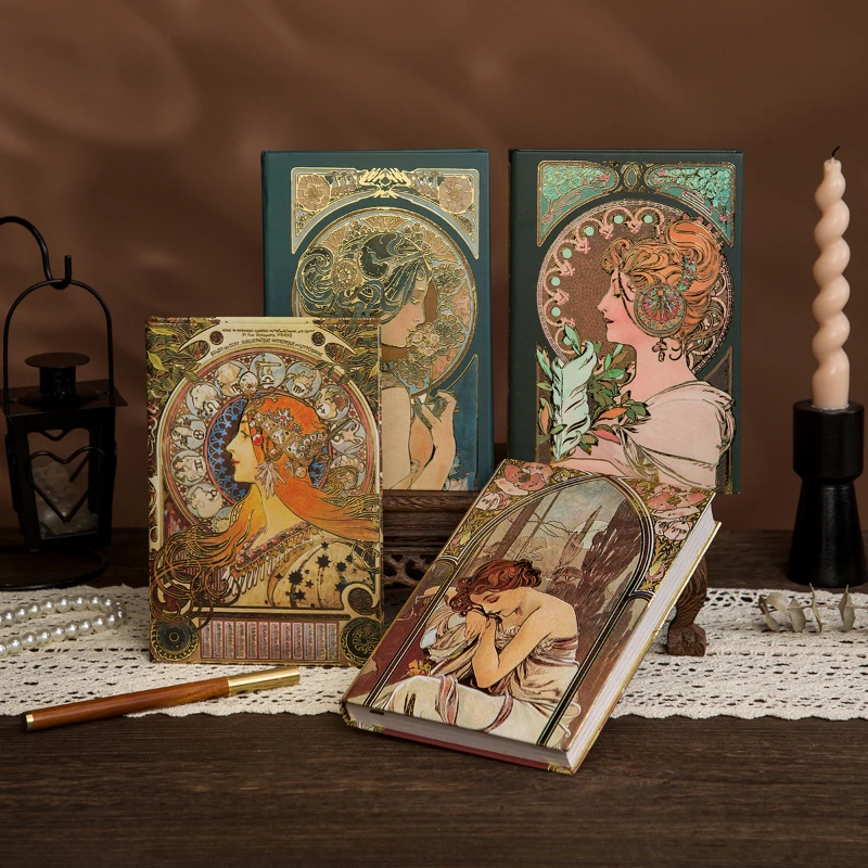 Винтажный скандинавский блокнот Muxia Girl Art с тиснением золота, полноцветные страницы, плотная бумага для ведения журнала Винтажный скандинавский блокнот Muxia Girl Art с тиснением золота, полноцветные страницы, плотная бумага для ведения журнала