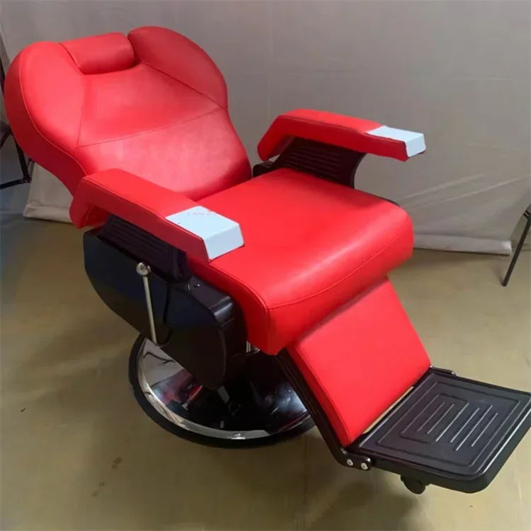 High Quality Antique Style Red Barbershop Chair with Pedals Hair Salon Equipment Swivel and Height Adjustable
