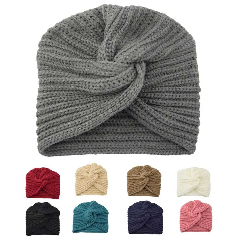 Casual Twist Knitted Turban Hat Cross Wrap Head Warm Cashmere Bonnet Bonnet Design Women's Headwear Autumn Winter