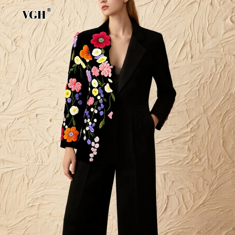 

VGH Formal Designer Spliced Appliques Blazer for Women Nothed Collar Long Sleeve Fashinable Slimming Coat Female Autumn Clothing