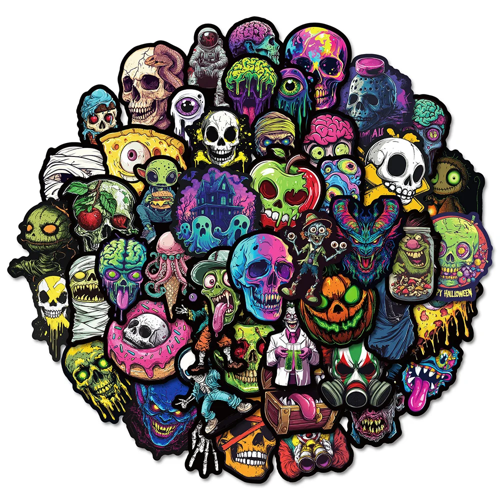 10/30/50pcs Cool Horror Skull Clown Waterproof Stickers Laptop Skateboard Phone Suitcase Car Decoration Sticker Decals Kids Toys