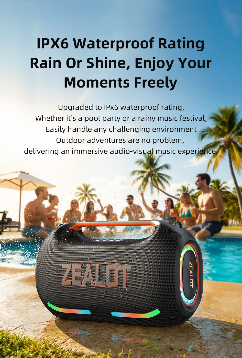 PL-zealot-ze41 250W Tragbarer Bluetooth-Lautsprecher StormBox Blast Outdoor Kabelloser Lautsprecher IPX6 Wasserdicht Party-Camping-Lautsprecher 12 Stunden Laufzeit – Detail 10