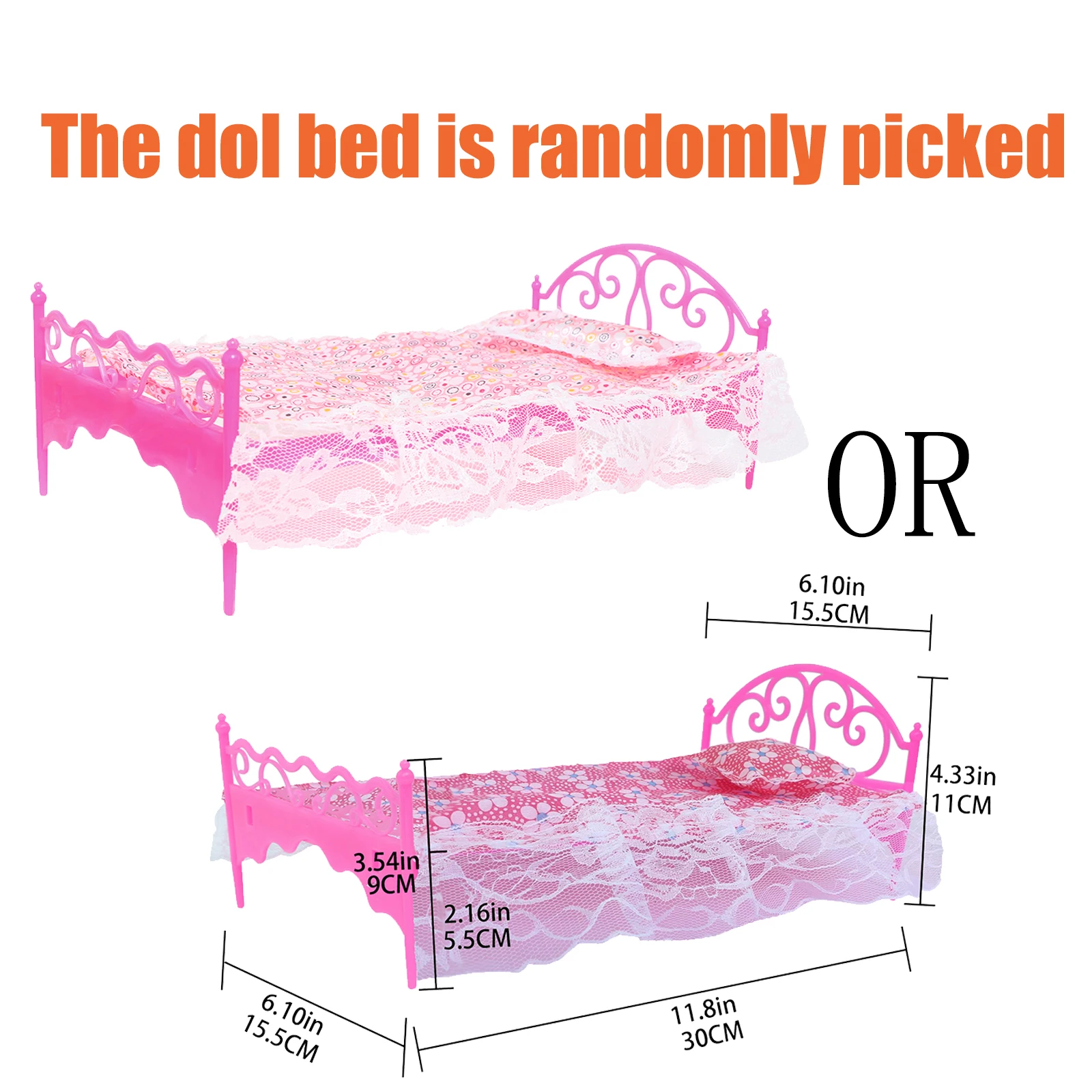 2 Set/ Pack Fashion Pink 1:6 Doll Furniture Lace Bed Sheet Make up Table Chair Bedroom Accessories for 11.5\'\' Doll Kids Toy Gift