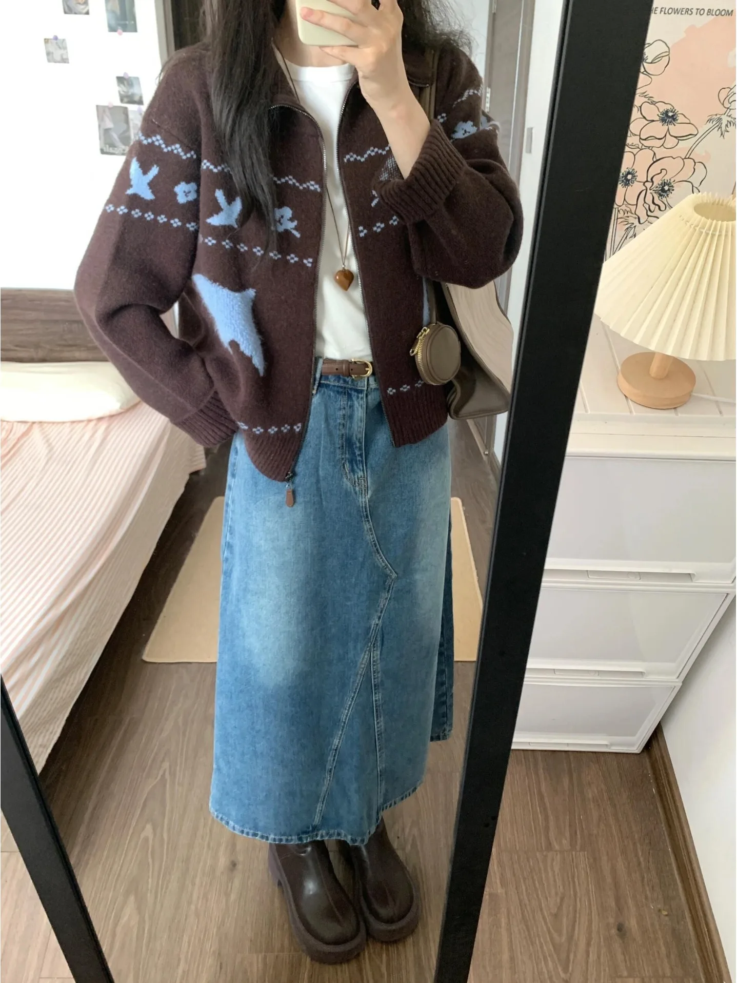 

Retro Coffee Colored Fair Isle Collar Sweater Coat Women's Autumn Winter Korean Sle Lazy Casual Soft Knitted Open Cardigan