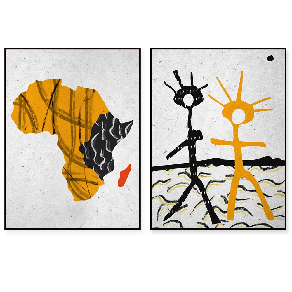 Black and yellow African abstract art set, modern abstract ethnic posters, African wall art prints, bohemian home decor posters