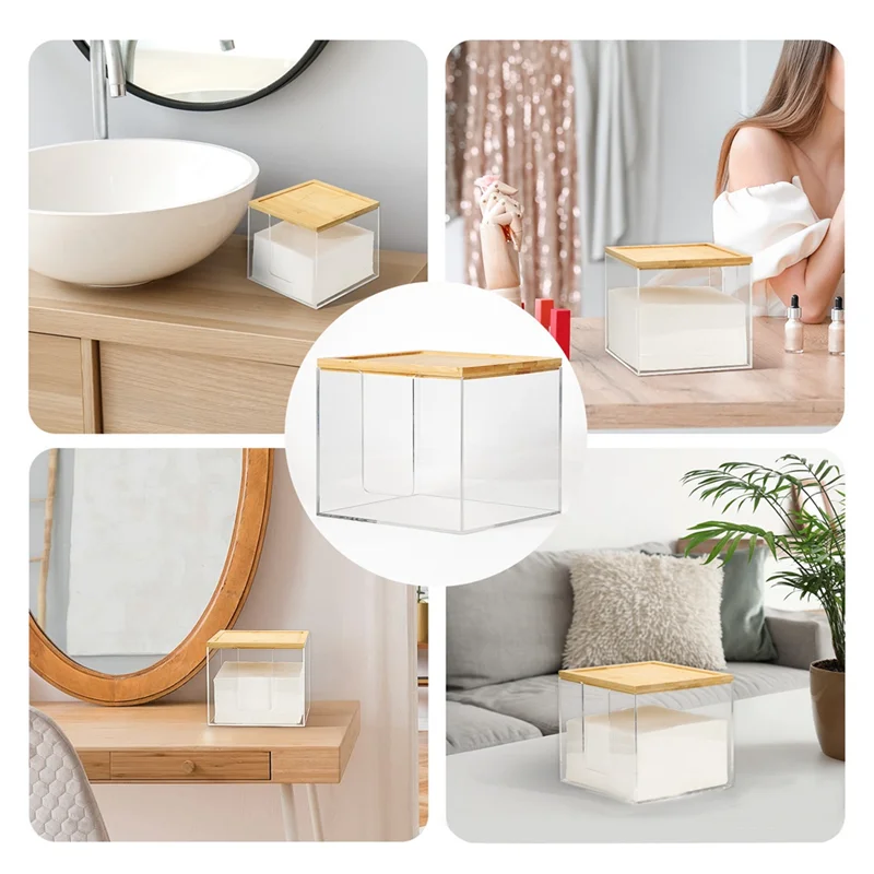 

【Горячее предложение】Акриловый контейнер для лица для XL Clean Skin Club, одноразовый держатель для полотенец для лица с бамбуковой крышкой, большая вместимость St