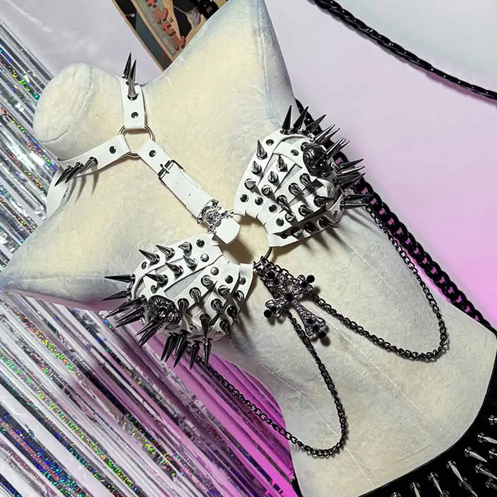 

Harajuku Cross Studded Rivet Chain Eco Kawaii Gothic Tank Grunge Emo Punk Rock 90s Y2K TOPS Goth Club Wear Hand Made