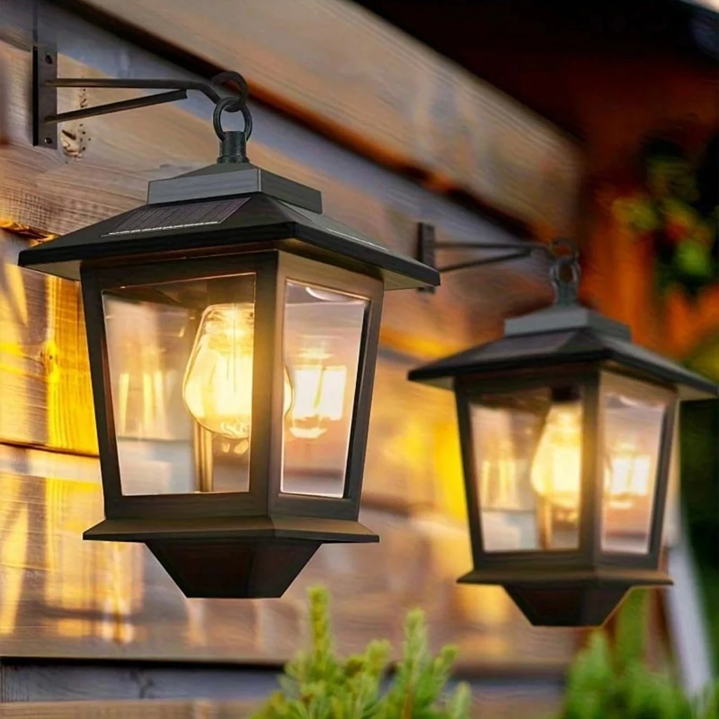 2 pcs Retro Solar Wall Lantern, Solar Powered Wall Sconce, Weather Resistant LED Solar Light, Outdoor Solar Wall Light, Ideal for Garden, Fence, Balcony Decoration