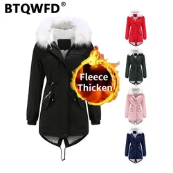 BTQWFD Coats Spring Autumn Winter Jackets Female Thicken Warm Long Parkas Women Casual 2024 New Big Pocket Loose Hooded Outwear