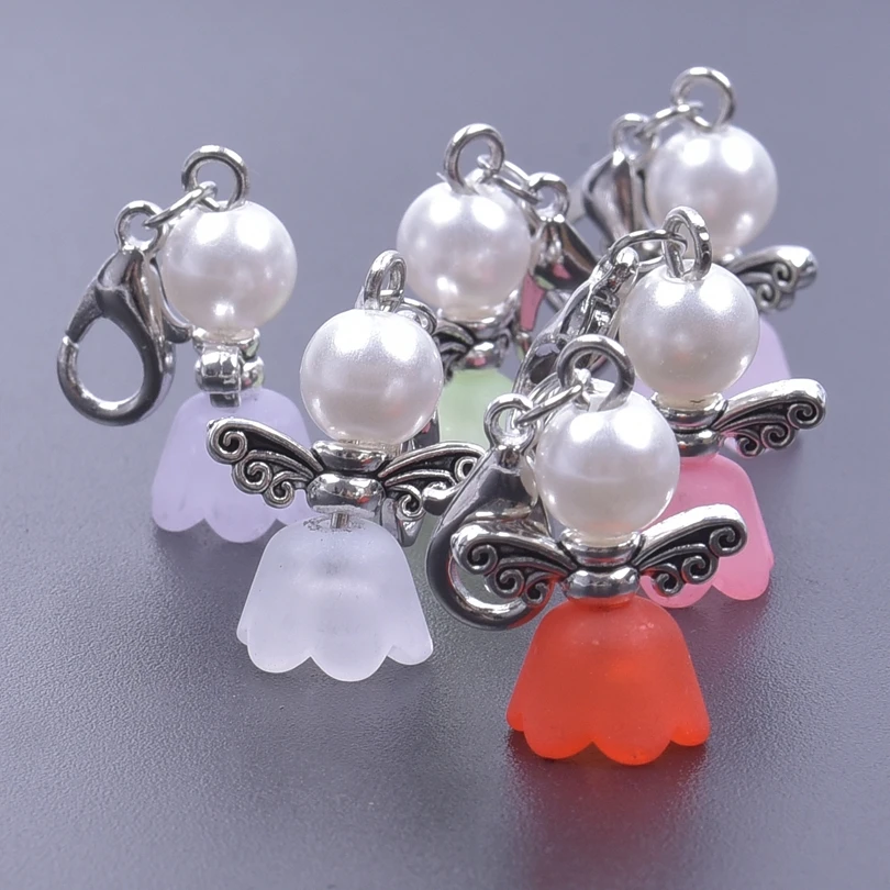 12pcs Mixed Handmade White Beads Ally Wings Angel Keychain Pendants For Jewelry Making Supplies DIY Backpack Handbag Accessories