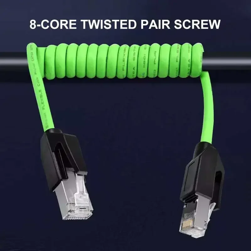 RJ45 CA6A Spring Network Cable 8Pin Kilomega Shielded Ethernet Wire Camera Rj45 8-core Male to Male Industry PUR Line