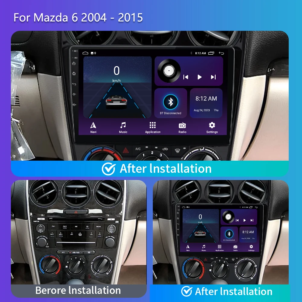 Android 2din For Mazda 6 2004-2015 Car Radio Multimedia Player Navigation GPS WIFI 1280*720 DSP Voice Wireless Carplay Autoradio