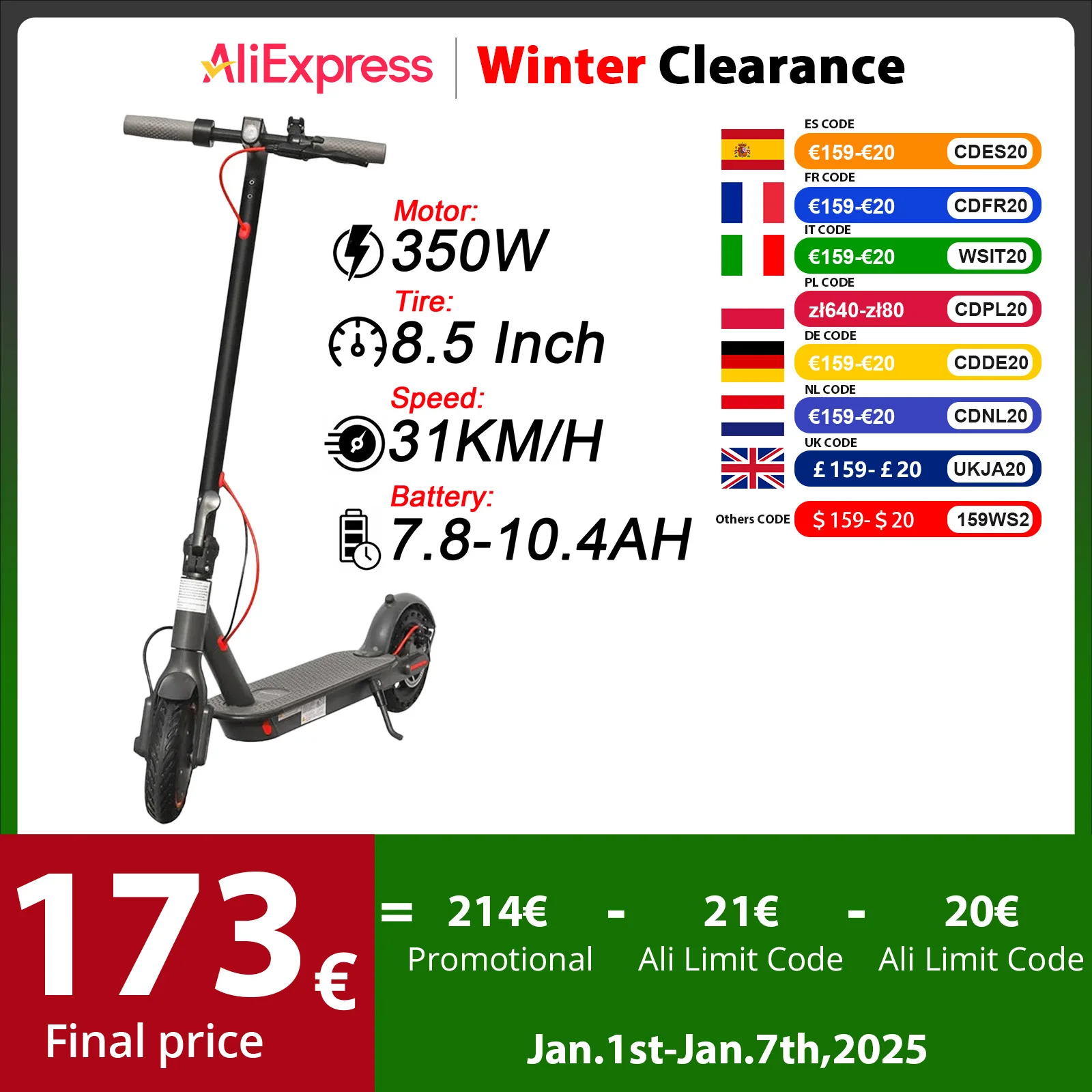 JUICEASE M365 Electric Scooter 31KM/H 350W Power Portable Escooter for Adults with 7.8-10.4AH Battery 8.5