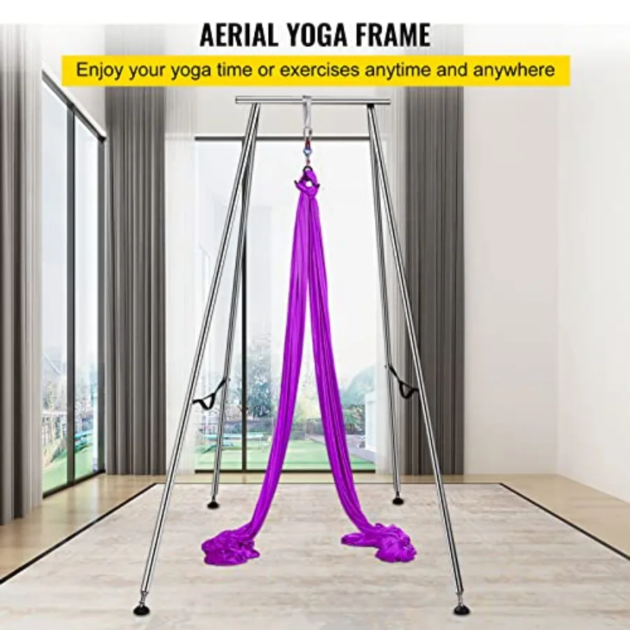 Yoga Sling Inversion Stand for Aerial Yoga Practice Steel Frame Black Supports 551lbs/250kg with 9.6 FT/ 6m Nylon Sling and Saf