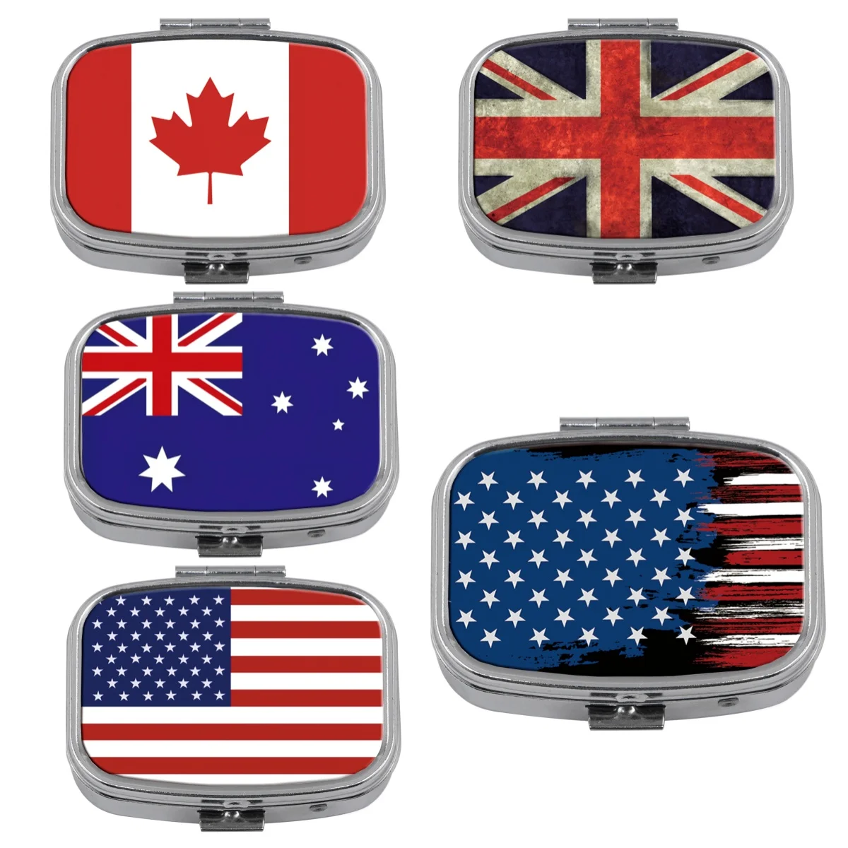 

National Flag Pattern 2 Compartments Metal Medicine Box Portable Travel Decorated Sealed Small Pill Organizer Container Storage