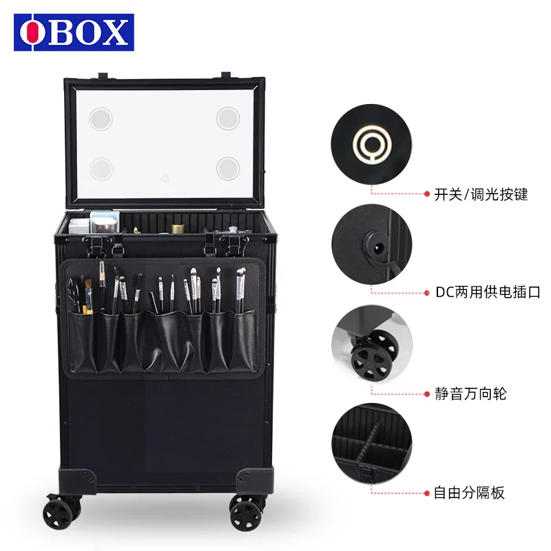 حقيبة مستحضرات تجميل ذات سعة كبيرة بطبقة مزدوجة من المصنع، فنان مكياج احترافي مع مصباح وشم فني للأظافر em