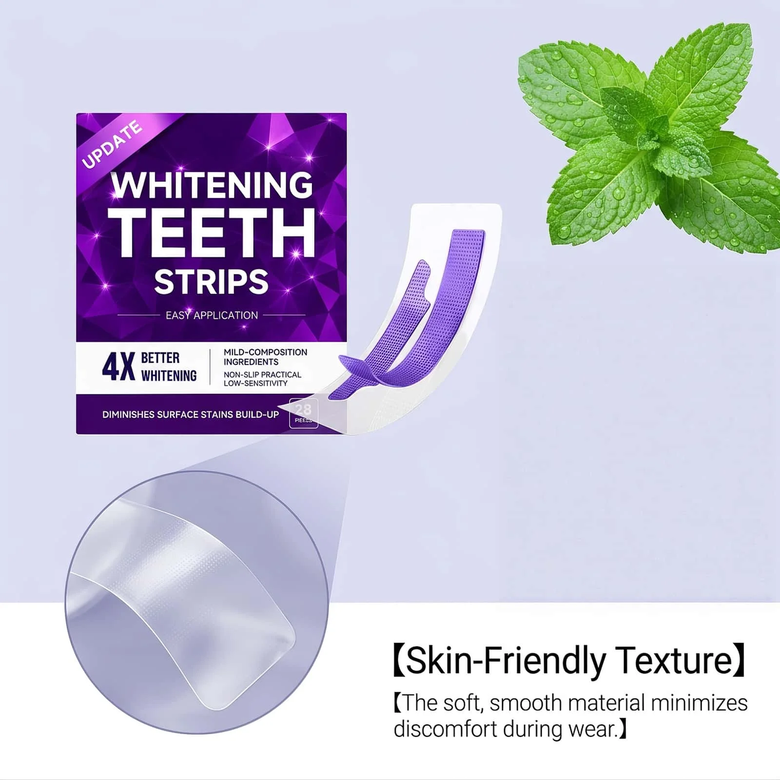 Purple Teeth Whitening Strips Coffee Stain Remover Non Slip Fit Brightening Easy Application Fresh Breath Gentle Daily Oral Care